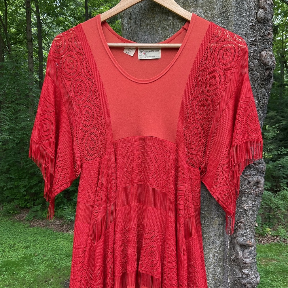 Vintage Red Lace with fringe Women Dress 9 - Picture 2 of 9